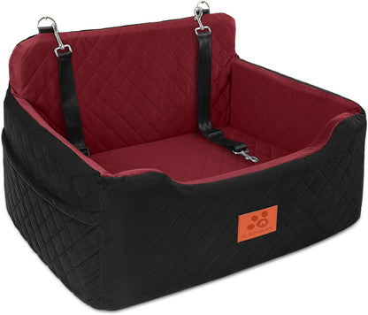 Dog Car Seat for Medium/Large Dogs, Dog Booster Seat for Pet Under 50lbs or 2 Small Dogs, Detachable and Washable Pet Car Bed, Multi-Functional Pet Booster Seat for Backseat(Black/Red)