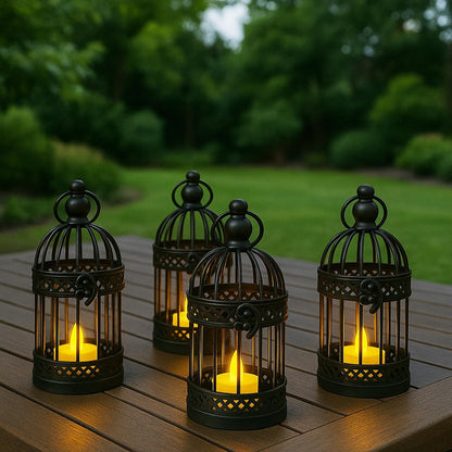 Vela Lanterns Birdcage Decor Candle Holder Lantern Decorative Table Centerpiece Halloween Decorations, Black, Small, Set of 4