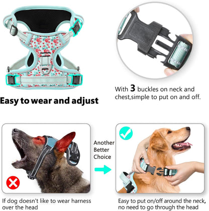 Timos Dog Harness, No-Pull Pet Harness with 2 Leash Clips, 3 Snap Buckles Adjustable Soft Padded Dog Vest, Reflective No-Choke Pet Oxford Vest with Easy Control Handle for Small Medium Large Dogs