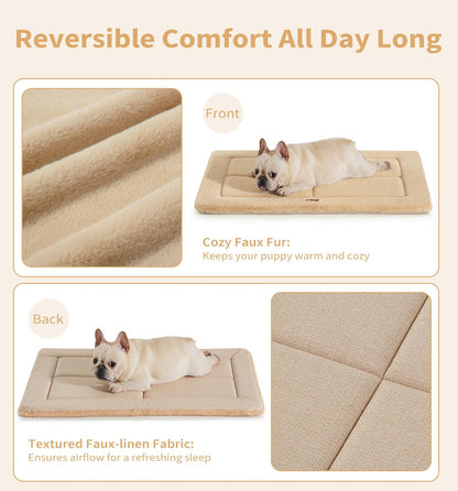 Made4Pets Dog Crate Pad Bed for Large Dogs, Washable & Reversible, Anti-Slip Kennel Mat for Cozy Sleeping, Soft Fluffy Dog Bed for Indoor & Outdoor Use, 41"x29", Khaki