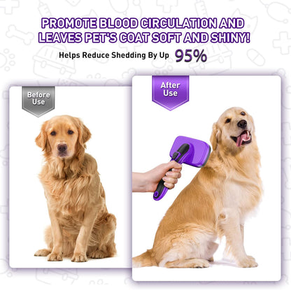 Dogs Cats Self Cleaning Slicker Brush for Shedding & Grooming Any Breed of Pets, Removes Loose, Undercoat, Mats, Tangled Hair for Small Medium Large Animal With Long Short Fur Length, Purple