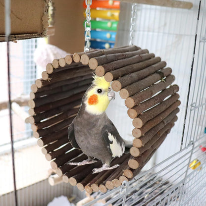 Bird Parrot Swing Toys, Hanging Bird Tree Caves, Natural Apple Wood Parrot Hammock, Bird Cage Accessories, Suitable for Little Bird Parakeets Cockatiels Lovebirds Hamster Rat (6.49" in Diameter)
