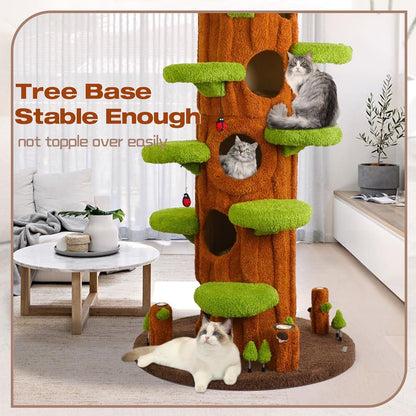 Extra Large Cat Tree Tower,90.55" Tall Forest Theme Cat Condo for Indoor Cats,Multi-Level Luxury Huge Cat Condo with Scratching Mats,Removable Mats,Heavy Duty House with Toys for Multi-Cat Household