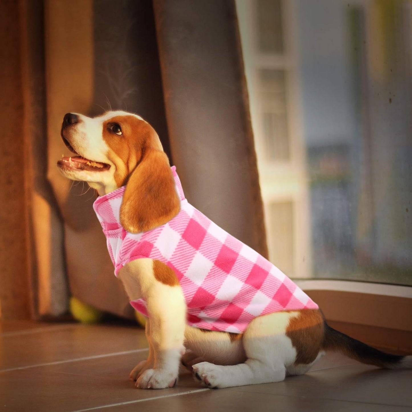 ASENKU Dog Sweater, Plaid Dogs Fleece Vest, Soft Comfortable Pet Pajamas, Warm Winter Puppy Shirt, Cold Weather Coat Jacket Pet Clothes for Small & Medium Dog Breeds