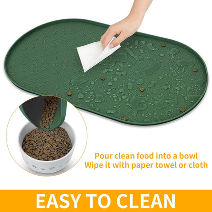 KPWACD Pet Placemat for Dog and Cat, Anti-Slip Waterproof Dogs Feeding Bowl Mat Prevent Food and Water Overflow, Silicone Puppy Dish Mats Suitable for Small Medium Big Pets, Hunter Green, 19" * 12"
