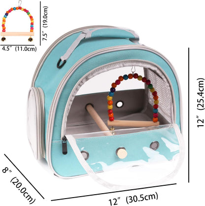 Portable Parrot Travel Cage Carrier with Small Swing Toy&Cage Colorful Toys Set Small Bird Parakeet Bag with Standing Perch Bird Carry Transport Bag (Green, Carreir/Swing)