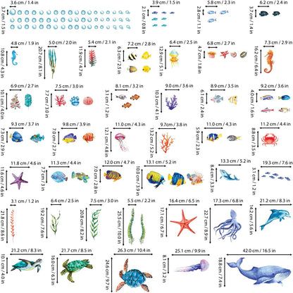 BASHOM DS12-8048 128 Pieces Under The Sea Wall Decals Ocean Fish Stickers Turtle Jellyfish Seaweed Removable for Kids Bedroom Nursery Living Room Home Art Decor Bathroom Baby