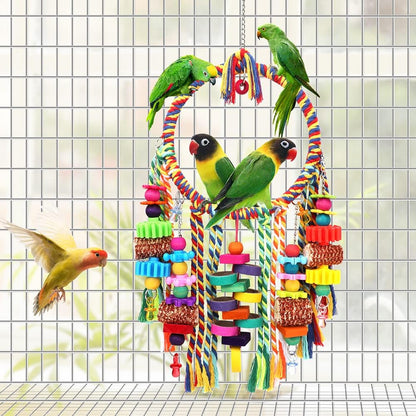 Bird Toys Bird Rope Ring Swing Perch with Corn Cob Cardboard Bagels Wooden Blocks Chewing Toys for Parakeets,Cockatiels,Conure,Lovebirds,Finches and Other Small-Sized Birds
