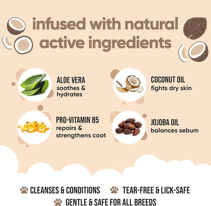 2in1 Dog Shampoo and Conditioner (16.90oz) | Coconut Scented Dog Shampoo Sensitive Skin | Hypoallergenic Itch Relief for Smelly Dogs | Essential Dog Grooming Supplies