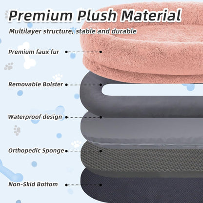 Human Dog Bed, 71''x45''x12'' Size Fits You and Pets, Washable Faux Fur Pet Bed for People Doze Off, Napping Orthopedic Dog Bed, Present Plump Pillow, Blanket, Strap - Pink