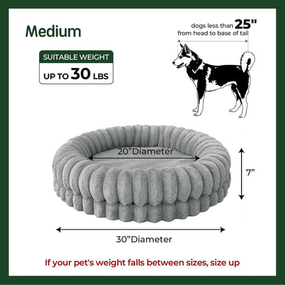 BALANCE Luxury Donut Dog Bed, 30 Inches Round Dog Bed Medium Size Dogs Washable, Orthopedic Calming Dogs Bed for Pets with Anti-Slip Bottom, Gray