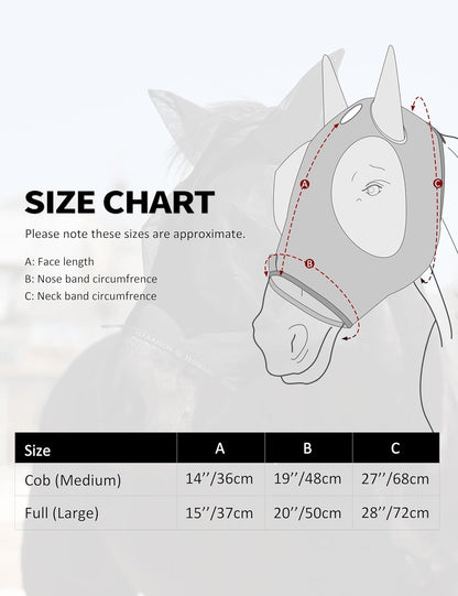 Harrison Howard Horse Fly Mask with Forelock Opening Stretch Breathable and Comfortable for Horses UV -Protection Black L