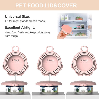 PETPAWLOVELY-Cat&Dog Food Can Covers Lids,Silicone Cat Food Spatula or Can Opener,Cat Treat Spoon.Multi-Function Cat Treat Dispenser Spoon,1 Lid&2 Spoon for Wet Food(Pink)