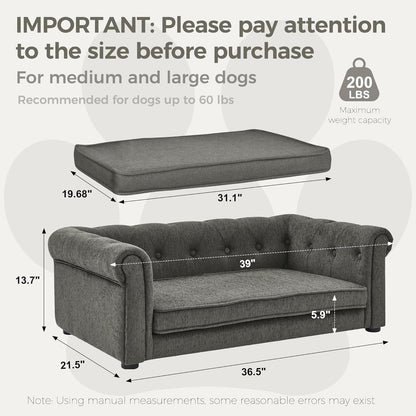 Dog Sofa Couch for Medium Dogs, 31" Memory Foam Dog Couch with Washable Fabric, Removable Cushion, Sofa Bed for Medium Dogs, Grey