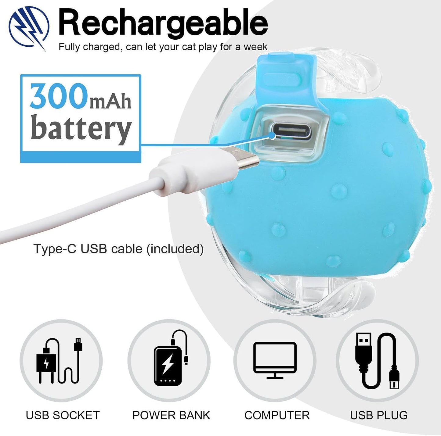 Interactive Cat Toys Ball for Indoor Cats, Automatic Agile Rolling Cat Ball with Elastic Mesh Tail, Bird Chirping & Motion Activated, 2 Tail Accessories, Kitten Toy for Bored (Blue)