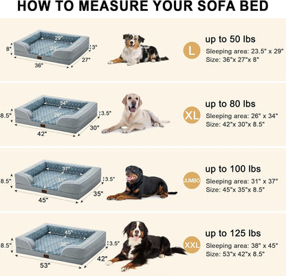 Orthopedic XXL Dog Bed for Extra Large Dogs, Waterproof Memory Foam Dog Beds with Sides, Egg-Crate Foam and Non-Slip Bottom Dogs Couch Beds with Washable Removable Cover(XX-Large,Light Grey)