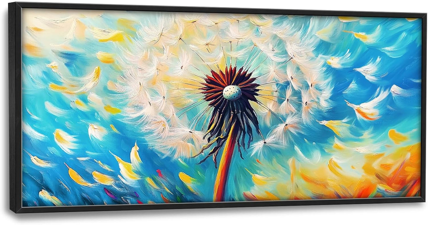 Extra Large Abstract Dandelion Framed Wall Art for Living Room,Oversized Colorful Dandelion Flower Pictures Wall Decor,Blue Canvas Print Painting Modern Artwork Bedroom Office Bathroom 60L" x 30W"