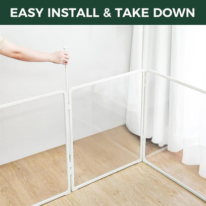 FXW Homeplus Unleashed Indoor Dog Playpen - Stress-Free and Safe Play, Heavy Duty 32 Inch 4 Acrylic Panels + 4 Wire Panels Dog Pen for Small and Medium Dogs, White│Patented