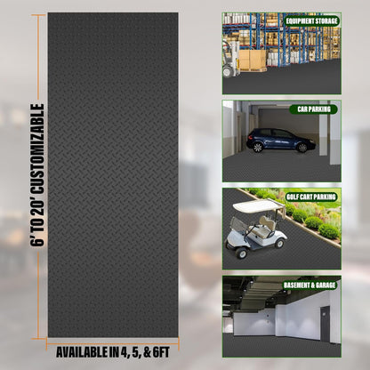 SEAL 5 x 8 Ft Premium Garage Floor Mat, Solid 2.8mm Thickened Black Commercial Grade Heavy Duty Parking Mat for Garage Floor, Golf Cart, Water/Stain Resistant Floor Runner (Embossed Diamond Plate)