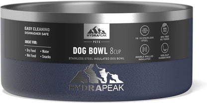 Hydrapeak Dog Bowl; Non Slip Stainless Steel; Water and Food Dish; Large Sized and Small Dogs; 32oz 64oz; Multiple Sizes | 8 Cup | Navy