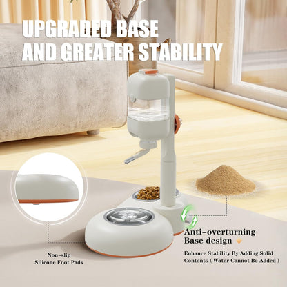 Pet Bowls,15°Tilted Puppy Food Bowls with Puppy Weaning Bottles,3 in 1 Height Adjustable Water Dispenser for Dogs,Pet Food Bowls for Ferrets,Cats,Rabbits and Small Sized Dogs(White)