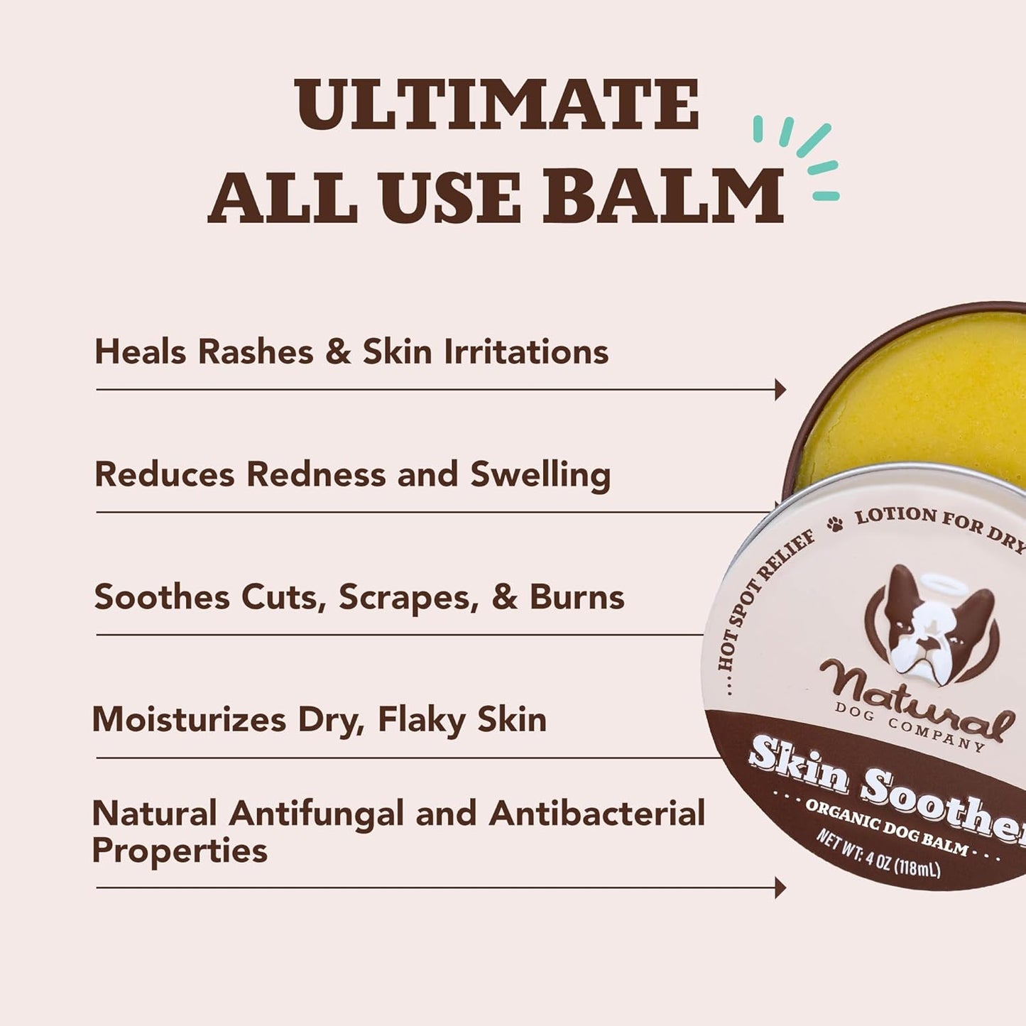 Natural Dog Company Skin Soother Balm, Protects from Hot Spots, Itching & Irritation Relief, Allergy Lotion, Dog Moisturizer & Rash Cream with Coconut Oil & Vitamin E for Pets (4 oz Tin)