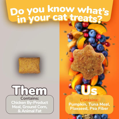 Fruitables Cat Treats, Healthy Treats for Cats, Low Calorie and Packed with Protein, Crunchy Biscuits, Free of Wheat, Corn and Soy, Made with Real Tuna and Pumpkin, 30oz