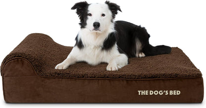 The Dog’s Bed Orthopedic Headrest Dog Bed Large Brown Plush 40x25, Memory Foam, Pain Relief forArthritis, Hip & Elbow Dysplasia, Post Surgery, Lameness, Veterinary Approved, Waterproof Washable Cover