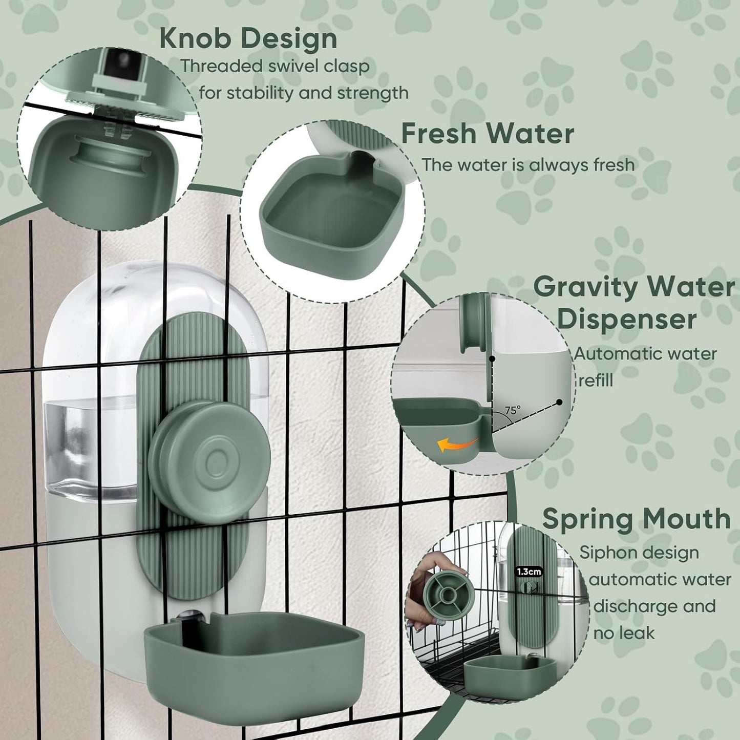 28oz Hanging Automatic Water Dispenser，Rabbit Water Bottle,Bunny Guinea Pig Ferret Water Bowl for Cage,Suitable for Small Animal Puppies(Cage Grid Spacing Over 1.2'') (Green)