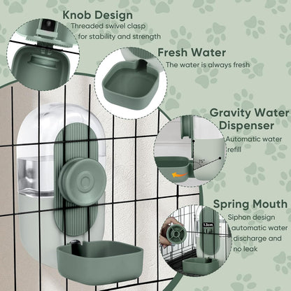 28oz Hanging Automatic Water Dispenser，Rabbit Water Bottle,Bunny Guinea Pig Ferret Water Bowl for Cage,Suitable for Small Animal Puppies(Cage Grid Spacing Over 1.2'') (Green)
