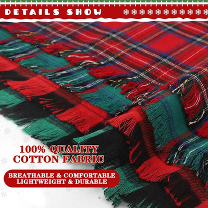 KOOLTAIL Christmas Plaid Dog Bandana 4 Pack - Classic Triangle Scarf Tassels Style Holiday for Dogs Cats Puppy