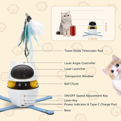 Nobleza 3-in-1 Cat Laser Toy with Feather Trackball, Rechargeable Pet Interactive Pointer Red Light Game, 3 Modes Random Trajectory Motion Activated Boredom Buster for Cat Self Play Home Indoor