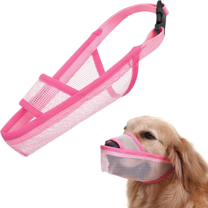 Crazy Felix Nylon Dog Muzzle for Small Medium Large Dogs Dachshund Beagle Poodle Labrador, Air Mesh Breathable and Drinkable Pet Mouth Guard for Anti-Biting Chewing Scavenging(XXS, Pink)