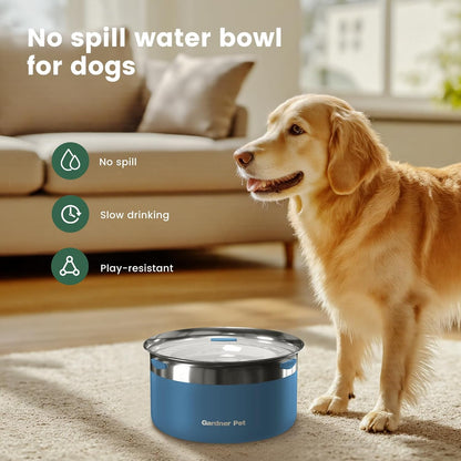 Gardner Pet Dog Bowls 1 Gallon (3.85L) Stainless Steel No Spill Dog Water Bowl, Slow Water Feeder Metal Bowls, Spill Proof Water Dispenser for Large Dogs, Promotes Healthy Hydration