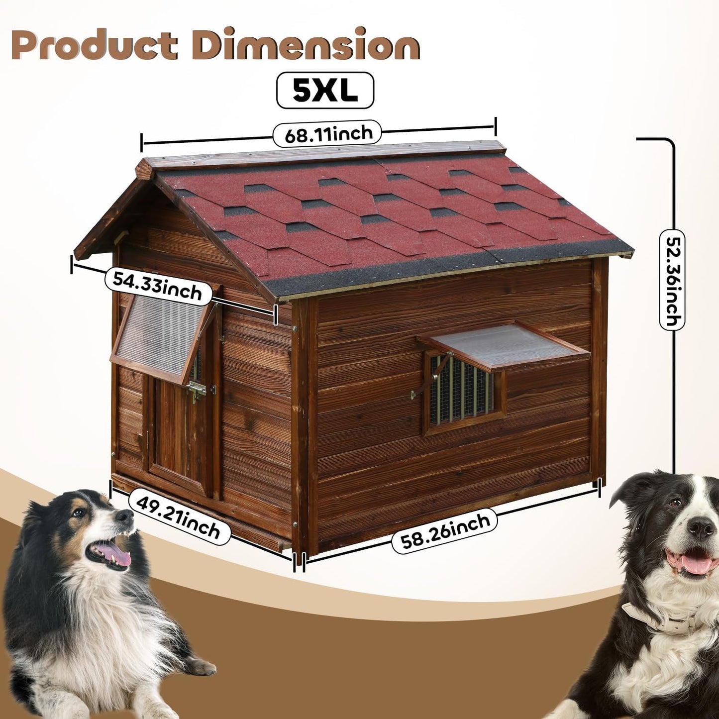 Dog House Outdoor for Large Breed Dogs with Removable Floor&Roof,Warm Big Dog Houses for Medium Dogs,Heavy Duty Indoor Pet House,5XL-68.11"(D) X 54.33"(W) X 58.27 "(H)
