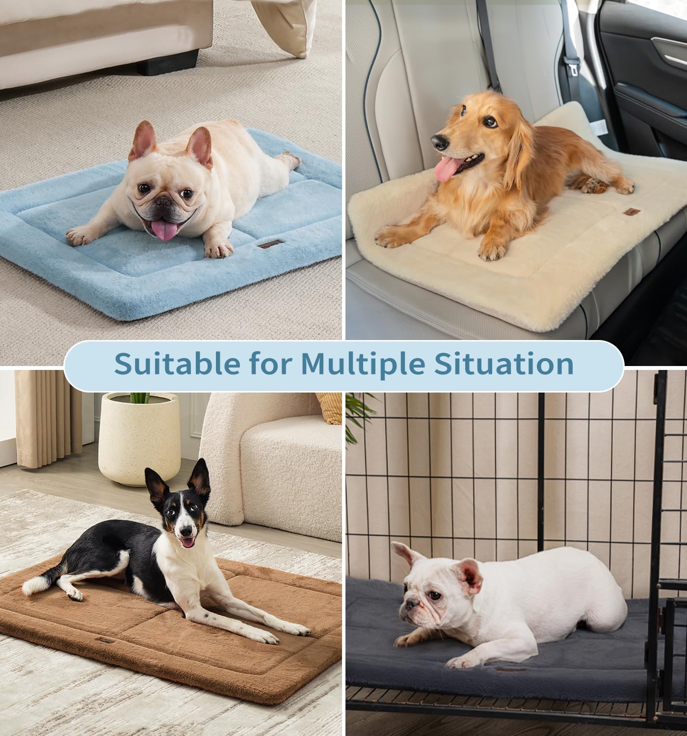 Made4Pets Dog Crate Pad Bed for Medium Dogs, Washable & Reversible, Anti-Slip Kennel Mat for Cozy Sleeping, Soft Fluffy Dog Bed for Indoor & Outdoor Use, 29"x21", Blue