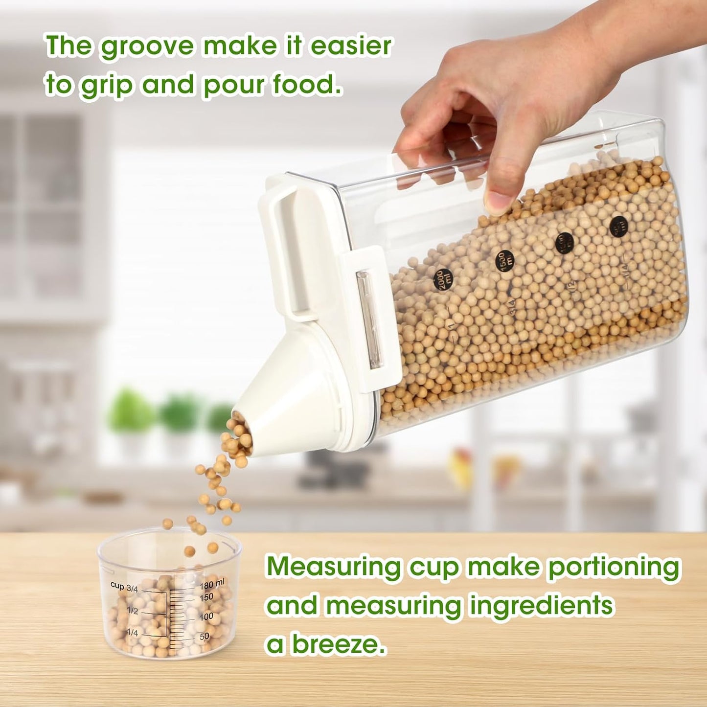 TBMax Rice Container Cereal Storage Container 2.64Qt, Upgraded Crystal-Clear PET Plastic Kitchen Pantry Food Storage Container with Cup & Off White Lid, Small Pet Dog Cat Food Container Dispenser