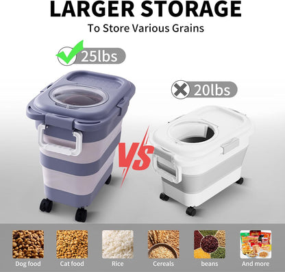 25 Lbs Dog Food Storage Container 2PCS, Collapsible Dog Food Container with Scoop for Pet/Dog/Cat/Bird Food,Keep Dry Food Fresh,Easy to Move(Blue & Khaki)