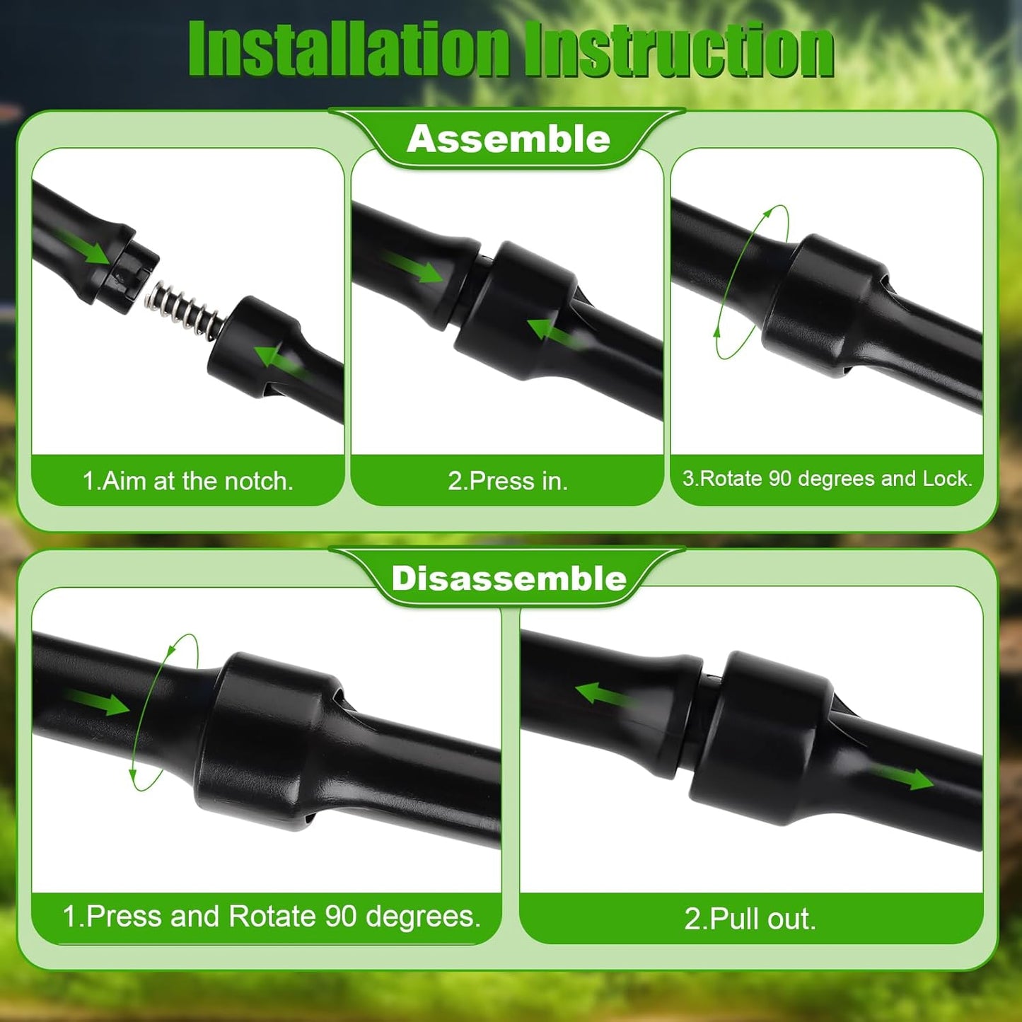 AQQA Aquarium Cleaning Tools Multifunctional 6-in-1 Fish Tank Cleaning Kits with Telesopic Handle Alage Scraper Sponge Scrubber Stiff Brush Plant Fork Gravel Rake Fish Net