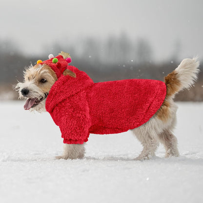 Fuzzy Dog Sweaters for Small Dogs Dog Hoodie Soft Double-Sided Plush Fleece Pet Sweater Clothes Pet Coats Hoodie Sherpa Hooded Sweatshirt(Red-S)