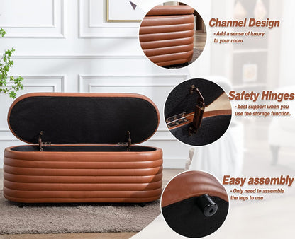 Kmax Storage Bench PU Leather Entryway Bench Upholstered Ottoman Bench for Bedroom Living Room Hallway, Brown