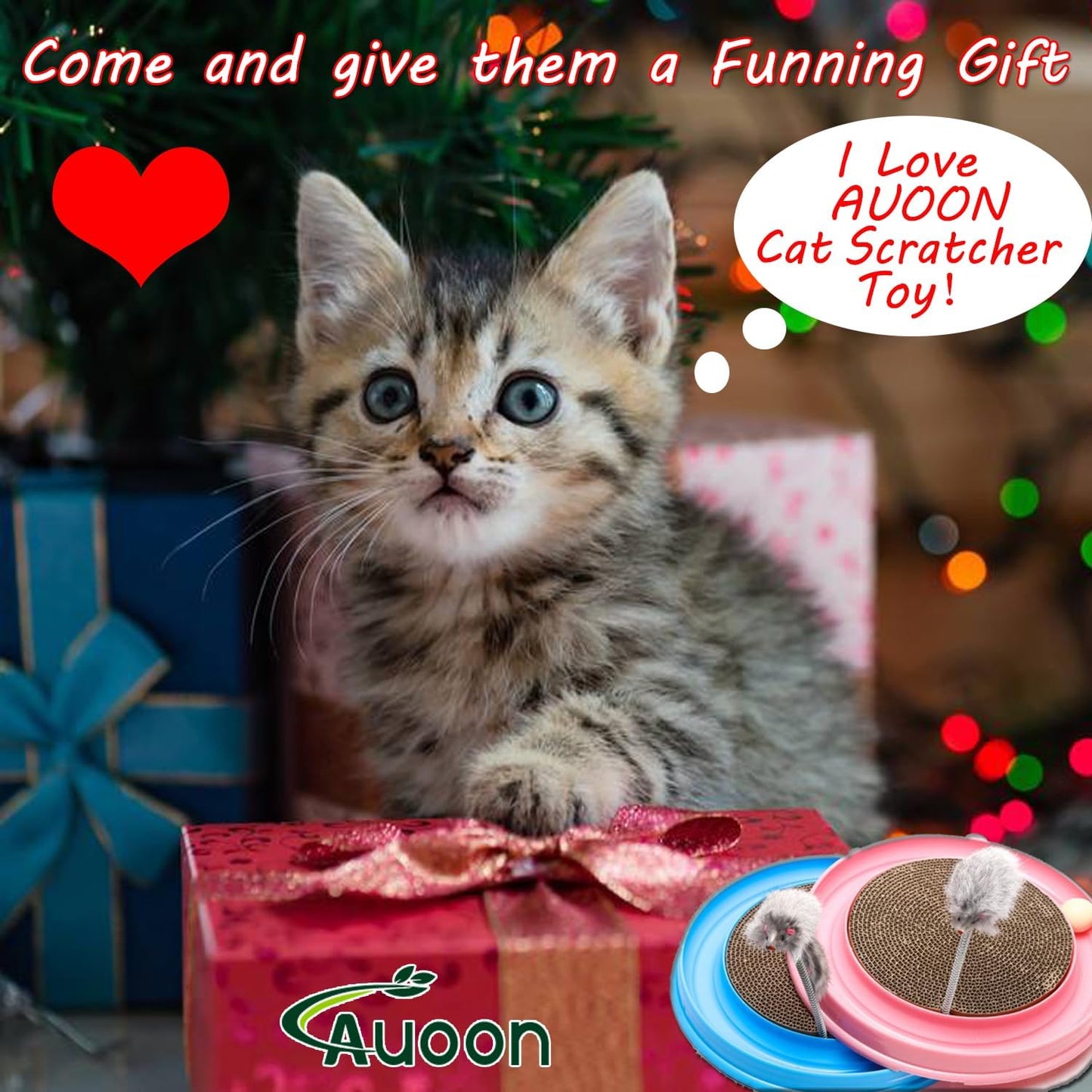 AUOON Cat Scratcher Toy - Cat Scratch Pad with Cat Toy Ball Track and Plush Mouse Toy for Indoor Cats and Kittens (Milk Shake)