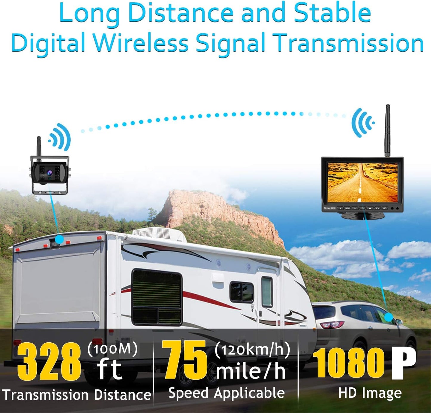 Wireless Backup Camera for Trucks VMW7 high Definition 1080P 7??IPS Monitor System,High-Speed Stable Transmission & Waterproof for Truck,Recreational Vehicle Trailer,Bus,Harvester Pickup Motorhome
