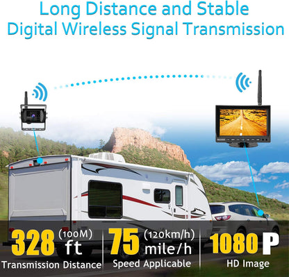 Wireless Backup Camera for Trucks VMW7 high Definition 1080P 7??IPS Monitor System,High-Speed Stable Transmission & Waterproof for Truck,Recreational Vehicle Trailer,Bus,Harvester Pickup Motorhome