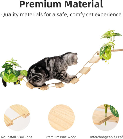Meowoou Cat Bridge Wall Mounted, Rope Bridge for Climbing, Ladder for Indoor Cats, Cat Wall Furniture for Sleeping, Large Cats Steps Bed and Perches
