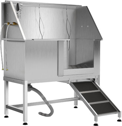 50" Stainless Steel Professional Dog Washing Station - Pet Bathing Tub w/Non-Slip Ramps | Slip-Resistant Floor Grate | for Large/Medium/Small Dogs