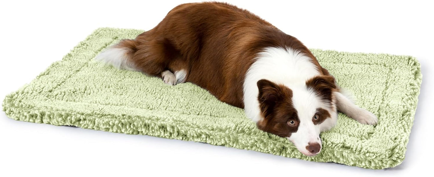 Stoutwool Indestructible Dog Bed - Fluffy Chew Proof Dog Crate Pad - Tough Kennel Pad for Aggressive Chewers - Washable, Ideal for Large Breeds & Fits 36-Inch Crate - 35"x22", Gleam