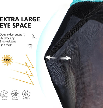 Harrison Howard Pro Luminous Horse Half Face Fly Mask Large Eye Space with Ears UV Protection for Horse Teal S