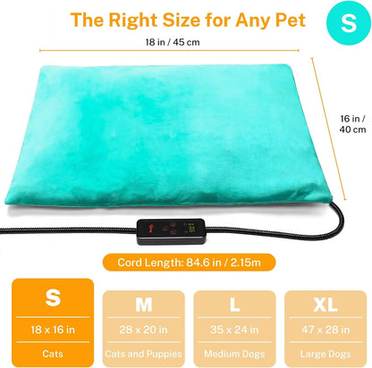 Toozey Pet Heating Pad, 6 Adjustable Temperature Dog Cat Heating Pad with Timer, Waterproof Heated Cat Bed with Chew Resistant Cord, Indoor Electric Pet Heated Mat 18x16in