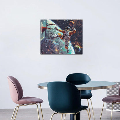 Quorin Astronaut Wall Art Funny Spaceman Basketball Pictures Space Galaxy Planet Wall Decor Canvas Print Painting Artwork for Bathroom Living Room Bedroom 16"x20"